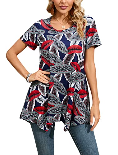 Enmain Damen Tunika Kurzarm Sommer Große Größen Elegant Blusen Tuniken Für Frauen Weihnachten Festliche Bluse Long Oberteil Shirt,Mehrfarbig,L von Enmain