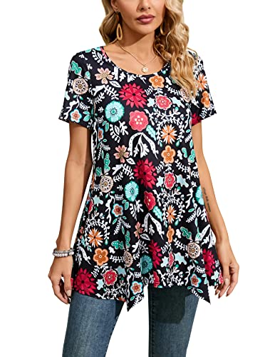 Enmain Damen Tunika Kurzarm Sommer Große Größen Elegant Blusen Tuniken Für Frauen Weihnachten Festliche Bluse Long Oberteil Shirt,Mehrfarbig,S von Enmain