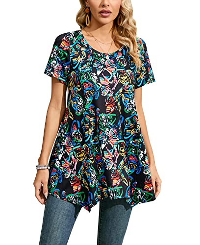 Enmain Damen Tunika Kurzarm Sommer Große Größen Elegant Schmetterling Blusen Tuniken Für Frauen Weihnachten Festliche Bluse Long Oberteil Shirt,Mehrfarbig,S von Enmain