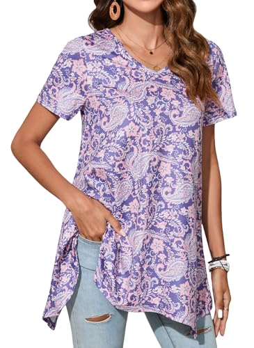 Enmain Damen Tunika Kurzarm Sommer V Ausschnitt Große Größen Blusen Tuniken Blumen Muster Oberteile Für Frauen T-Shirt Casual Damenblusen,Mauve,M Enmain Damen Tunika Kurzarm Sommer V Ausschnitt Große Größen Blusen Tuniken Blumen Muster Oberteile Für Frauen T-Shirt Casual Damenblusen,Mauve,M von Enmain