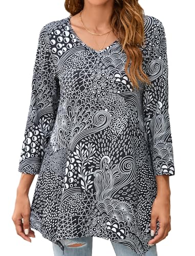 Enmain Damen Tunika Langarm 3/4 Ärmel V Ausschnitt Longbluse Musterdruck Lange Oberteile für Frauen Große Größen Shirt Tuniken Blusen,Schwarz,M Enmain Damen Tunika Langarm 3/4 Ärmel V Ausschnitt Longbluse Musterdruck Lange Oberteile für Frauen Große Größen Shirt Tuniken Blusen,Schwarz,M von Enmain