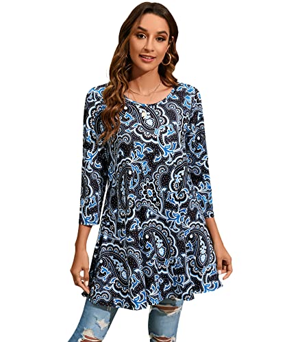 Enmain Damen Tunika Langarm Große Größen Elegant Blusen Tuniken Für Frauen Weihnachten Festliche Bluse Long Oberteil Shirt,Blau &Schwarz,2XL von Enmain