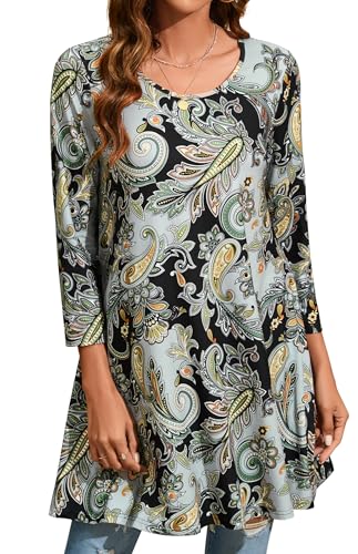 Enmain Damen Tunika Langarm Große Größen Elegant Blusen Tuniken Für Frauen Weihnachten Festliche Bluse Long Oberteil Shirt,Grau,S von Enmain