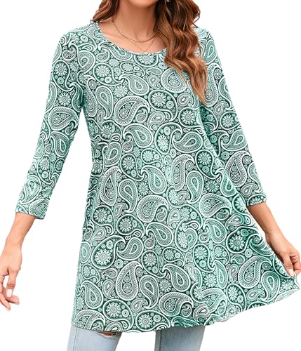 Enmain Damen Tunika Top 3/4 Langarm Blusen Tuniken Casual Longbluse Elegante Rundhals Swing Tunika Tops für Damen Dunkelgrün 3XL Enmain Damen Tunika Top 3/4 Langarm Blusen Tuniken Casual Longbluse Elegante Rundhals Swing Tunika Tops für Damen Dunkelgrün 3XL von Enmain