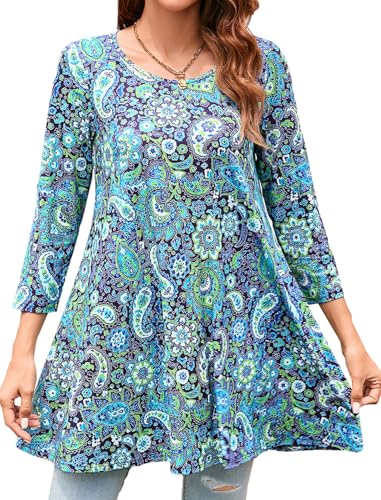 Enmain Damen Tunika Top 3/4 Langarm Tunika Longshirt Lockere Bluse Oberteile Casual Elegant Rundhals Top Shirts Sommer Frühling 3XL von Enmain