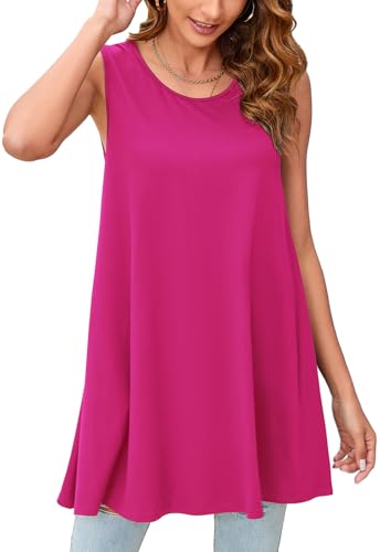 Enmain Fuchsia Rosa Tank Tops Damen Sommer Tunika Ärmellos Lange Tops Große Größen Locker Shirt Longbluse Longshirt Lässig für Leggings Oberteile XL von Enmain