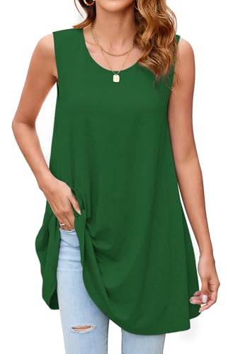 Enmain Grüne Tank Tops Damen Sommer Ärmellose Tunika Top Große Größen Lang Locker Longbluse Longshirt Lässig für Leggings Oberteile Bluse XL von Enmain