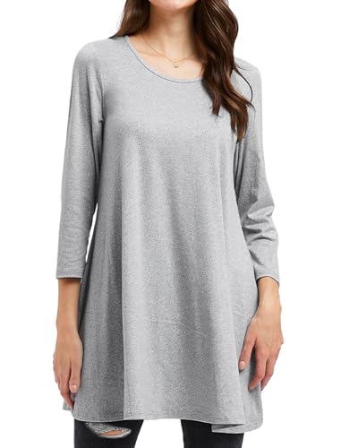 Enmain Hellgrau Damen Tunika Oberteile für Damen Dreiviertel Langarm Blusen Tuniken Longline Bluse Longshirt Casual Rundhals Swing Tunika Tops S von Enmain