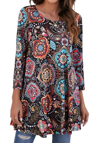 Enmain Damen Tunika Langarm Große Größen Elegant Blusen Tuniken Für Frauen Weihnachten Festliche Bluse Long Oberteil Shirt,Mehrfarbig,M von Enmain
