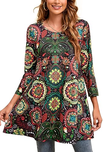 Enmain Damen Tunika Langarm Große Größen Elegant Blusen Tuniken Für Frauen Weihnachten Festliche Bluse Long Oberteil Shirt,Mehrfarbig,M von Enmain