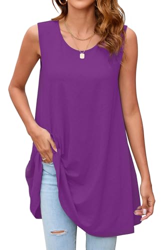Enmain Lila Tank Tops Damen Sommer Ärmellose Tunika Top Lang Große Größen Locker Bluse Oberteile Longbluse Longshirt Lässig für Leggings XL von Enmain