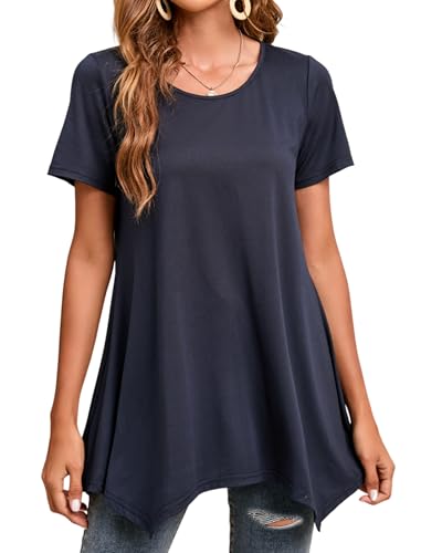 Enmain Tunika Damen Sommer Marineblau Kurzarm Rundhals Lose Tunika Swing Elegant Longshirt Lässig Tshirt Damen, Marineblau, M Enmain Tunika Damen Sommer Marineblau Kurzarm Rundhals Lose Tunika Swing Elegant Longshirt Lässig Tshirt Damen, Marineblau, M von Enmain