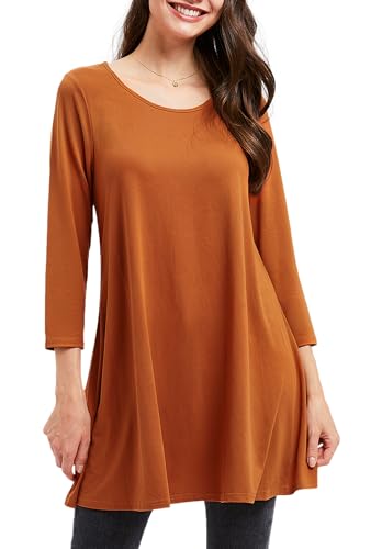 Enmain Orange Damen Tunika Oberteile für Damen Dreivierte Langarm Blusen Tuniken Longline Bluse Longshirt Casual Rundhals Swing Tunika Tops M von Enmain