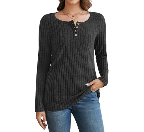 Enmain Pullover Damen Grau Leichte Weich Langarm Strickpullover Herbst Lässig Rundhals-KnöPfe Elegant Sweatshirt Tunika Tops XXL Enmain Pullover Damen Grau Leichte Weich Langarm Strickpullover Herbst Lässig Rundhals-KnöPfe Elegant Sweatshirt Tunika Tops XXL von Enmain