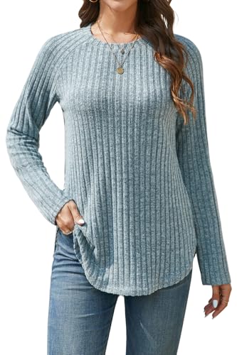 Enmain Pullover für Damen Langarm Leichter Blau Strickpullover Damen Elegant Rundhals Lässige Locker Tunika Top S von Enmain
