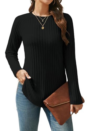 Enmain Schwarz Pullover Damen Langarm Rundhals Leichter Sweatshirt Elegant Lässige Locker Strickpullover für Herbst Winter 3XL von Enmain