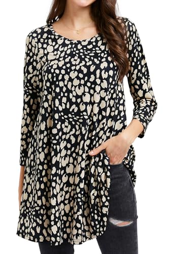 Enmain Schwarze Tunika Damen Langarm Tunika Blusen Longline Blumen Lockere Longshirt Damen Casual Elegante Rundhals Swing Tops Tuniken 3XL von Enmain