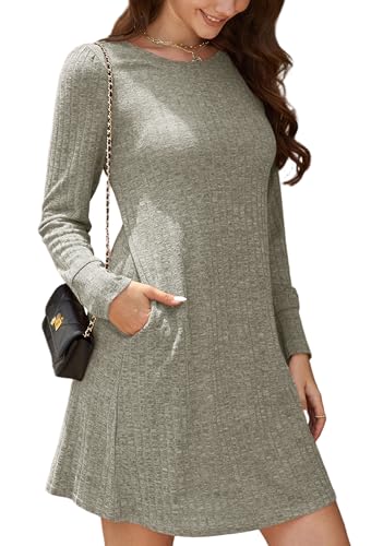Enmain Strickkleid Damen Dunkles Khaki Kleider Pulloverkleid Frauen Winter Herbst Freizeit Kleid Langarm mit Rundhalsausschnitt und Taschen Enmain Strickkleid Damen Dunkles Khaki Kleider Pulloverkleid Frauen Winter Herbst Freizeit Kleid Langarm mit Rundhalsausschnitt und Taschen von Enmain