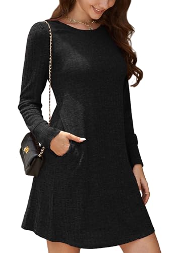 Enmain Strickkleid Damen Schwarz Kleider Pulloverkleid Frauen Winter Herbst Freizeit Kleid Langarm mit Rundhalsausschnitt und Taschen Enmain Strickkleid Damen Schwarz Kleider Pulloverkleid Frauen Winter Herbst Freizeit Kleid Langarm mit Rundhalsausschnitt und Taschen von Enmain