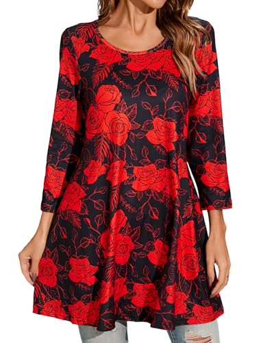 Enmain T Shirt Damen Langarm Bluse Tunika Casual Elegante Locker Longshirt Blumen Rundhals Longline Oberteile 3/4 ärmel Top Tunika für Damen S Enmain T Shirt Damen Langarm Bluse Tunika Casual Elegante Locker Longshirt Blumen Rundhals Longline Oberteile 3/4 ärmel Top Tunika für Damen S von Enmain