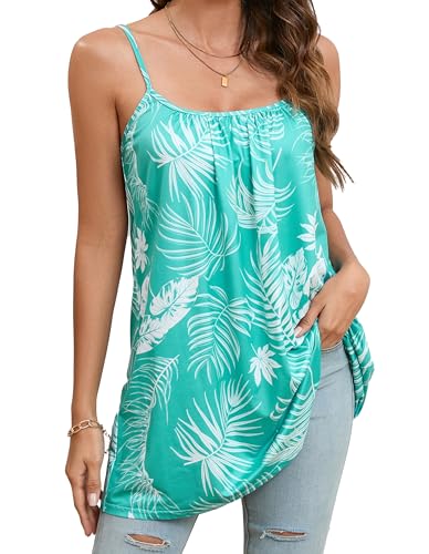 Enmain Tank Top Damen Sommer Trägertop Floral Verstellbarer Spaghetti Oberteile Ärmellose Grün Elegant Camisole Locker Rundhalsausschnitt L von Enmain
