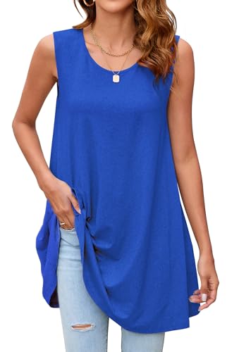 Enmain Tank Tops Damen Sommer Tunika Ärmellos Große Größen Lange Tops Locker Shirt Longbluse Longshirt Oberteile Lässig für Leggings Königsblau XL von Enmain