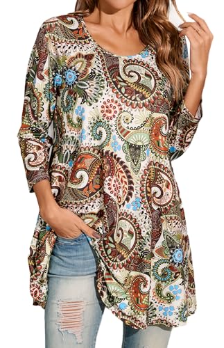 Enmain Damen Tunika Langarm Große Größen Elegant Blusen Tuniken Für Frauen Weihnachten Festliche Bluse Long Paisley Boho Oberteil Shirt,Mehrfarbig,L von Enmain