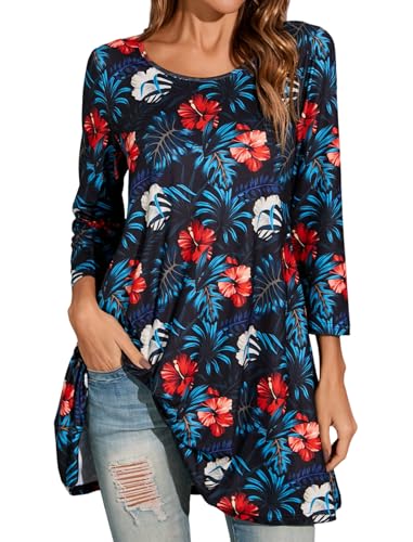 Enmain Damen Tunika Langarm Große Größen Elegant Blusen Tuniken Für Frauen Weihnachten Festliche Bluse Long Oberteil Shirt,Mehrfarbig,M von Enmain