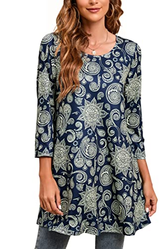 Enmain Damen Tunika Langarm Große Größen Elegant Blusen Tuniken Für Frauen Weihnachten Festliche Bluse Long Paisley Oberteil Shirt,Schwarz & Schwarz & Gelb,3XL von Enmain