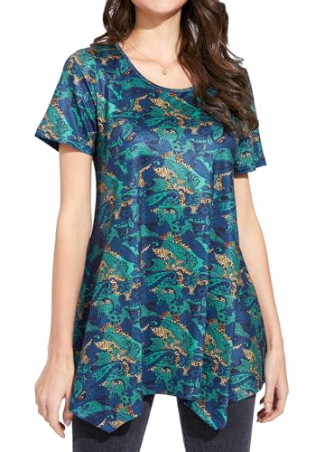 Enmain Tunika Damen Kurzarm Sommer Große Größen Paisley Bluse T-Shirt Elegante Longbluse Oberteile Tops Lässig für Leggings Marineblau L Enmain Tunika Damen Kurzarm Sommer Große Größen Paisley Bluse T-Shirt Elegante Longbluse Oberteile Tops Lässig für Leggings Marineblau L von Enmain
