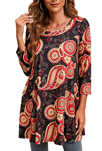 Enmain Damen Tunika Langarm Große Größen Elegant Blusen Tuniken Für Frauen Weihnachten Festliche Bluse Long Paisley Oberteil Shirt,Schwarz & Orange,L Enmain Damen Tunika Langarm Große Größen Elegant Blusen Tuniken Für Frauen Weihnachten Festliche Bluse Long Paisley Oberteil Shirt,Schwarz & Orange,L von Enmain