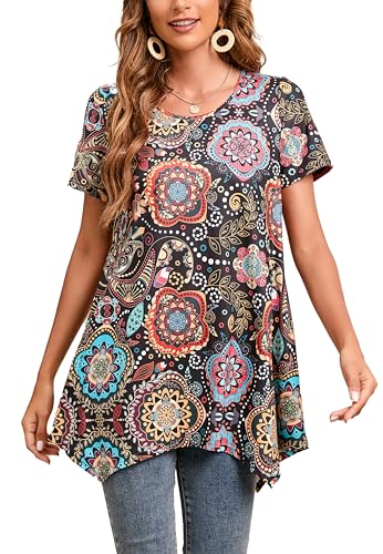 Enmain Tunika Damen Sommer Longshirt Locker Kurzarm Große Größen 3/4 Ärmel Bluse Tuniken Top Longbluse Oberteil Mit Aufdruck Für Lässig Festliche,Mehrfarben,3XL von Enmain