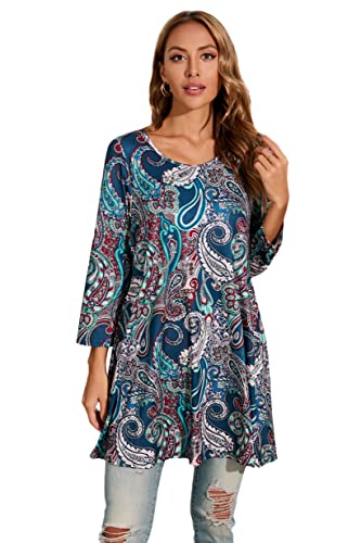 Enmain Tunika Damen T Shirt Langarm Bluse Tops Paisley Oberteile Longshirt 3/4 ärmel Locker Tops Tuniken Casual Blusen Shirts Große Größen Frühling Herbst L von Enmain