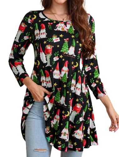 Enmain Weihnachten Tunika Damen T Shirt Langarm Bluse Tunika Casual Elegante Locker Longshirt Rundhals Oberteile 3/4 ärmel Top Lila L von Enmain