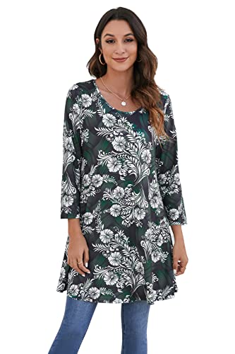 Enmain Damen Tunika Langarm Große Größen Elegant Blusen Tuniken Für Frauen Weihnachten Festliche Bluse Long Paisley Oberteil Shirt,Grün,L von Enmain