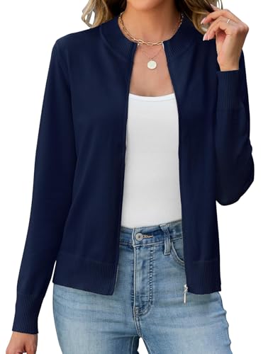 Enqoole Damen Lässige Strickjacke Langarm V Ausschnitt Strickmantel Reißverschluss Leicht Pullover mit Reißverschluss Dunkelblau XXL von Enqoole