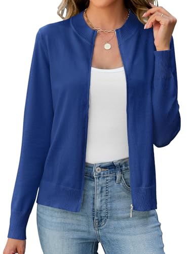 Enqoole Damen Leichte Langarm Strickjacke V Ausschnirr Herbst Pullover Cardigan mit Reißverschluss Lässige Strickmantel Outwear Jeansblau S von Enqoole