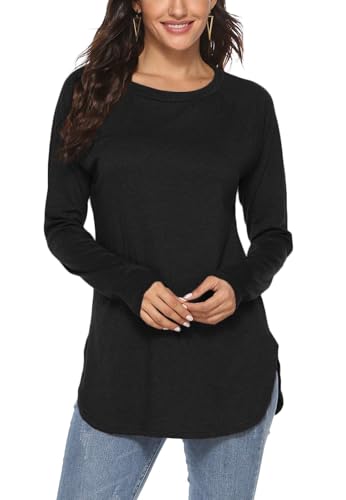 Enqoole Longshirt Damen Lässig für Leggings Langarm Lockere Basic Shirts Causal Tunika Top Schwarz L von Enqoole