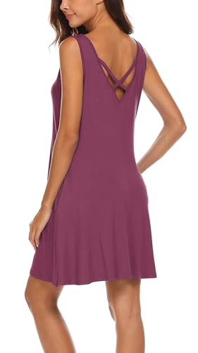 Enqoole Minikleider für Damen lässig Sommer A-Linie einfarbig Strand Urlaub Kleid Purpurrot XL von Enqoole