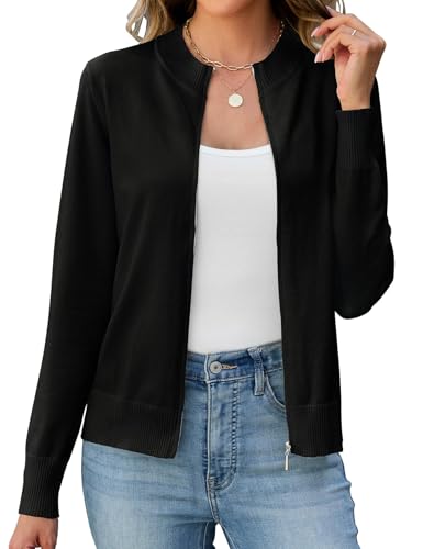 Enqoole Strickjacke Damen Langarm Stehkragen Pullover Cardigan Herbst Strickmante Kurz Leicht Laufjacke Outwear Schwarz S von Enqoole