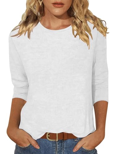 Enqoole Top Damen 3/4 Arm Shirt Sommer Basic Tunika Lang Lässiges Oberteil Rundhalsausschnitt Weiß XXL von Enqoole