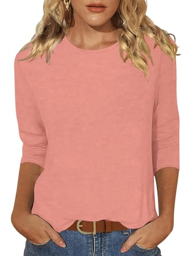 Enqoole Tunika Damen Herbst Lang 3/4 Arm Shirt Basic Baumwolle T Shirt mit U-Boot Ausschnitt Koralle L von Enqoole