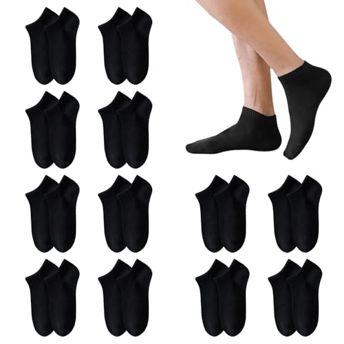 Enreluya Unsichtbare Sneakersocken (12 Paar), Füßlinge für Damen und Herren, Atmungsaktiv Unsichtbare Sneaker Socken 39-42, Schwarz von Enreluya
