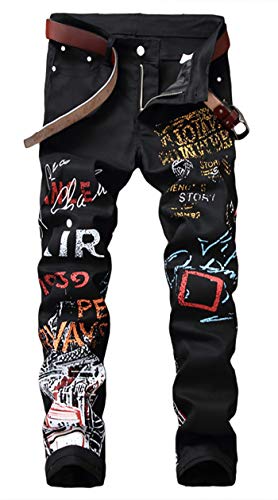 Enrica Herren Casual Printed Jeans Skinny Denim Pants, Black & Air, 47 von Enrica