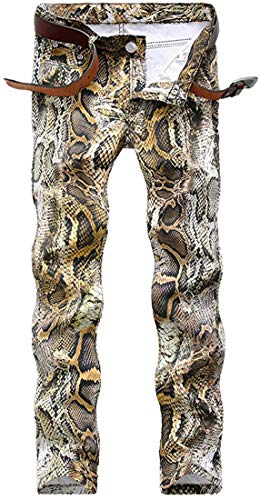 Enrica Herren Casual Printed Jeans Skinny Denim Pants, Schlangenleder-Optik, 48 von Enrica