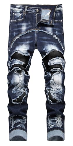 Enrica Herren Jeans mit Ripped Distressed Destroyed Straight Fit Washed Denim, Dk Blue 860, 50 von Enrica