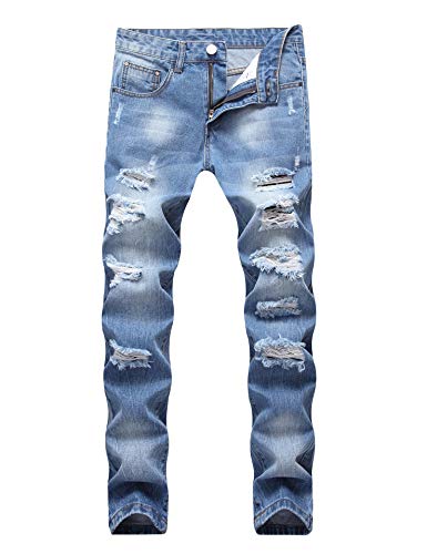 Enrica Herren Jeans mit zerrissenem Distressed Destroyed Straight Fit Washed Denim Jeans, 405 Blau, 46 von Enrica