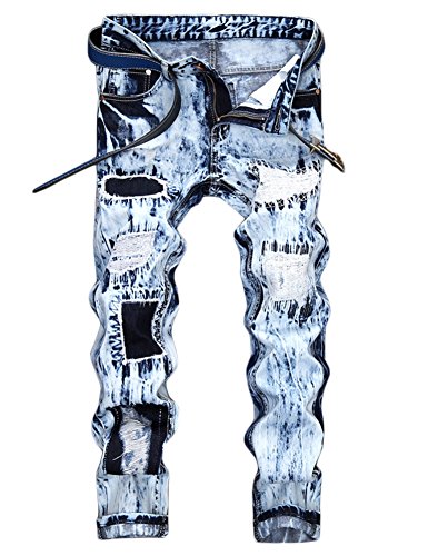 Enrica Herren Straight Slim Fit Ripped Distressed Jeans mit Patches Hose - Blau - 46 von Enrica