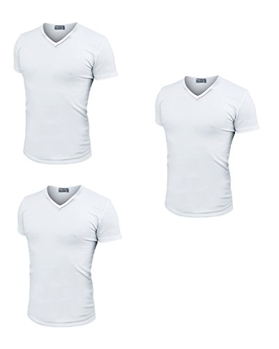 Enrico Coveri 3 Herren T-Shirt Halbarm V-Ausschnitt aus gekämmter Baumwolle Art. ET1101, Weiß, Medium von Enrico Coveri