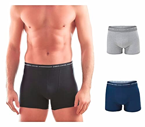 Enrico Coveri Boxershorts für Herren, Super-Angebot, 3 und 6 Stück, 3 Stück 1schwarz + 1blau + 1grau, M von Enrico Coveri